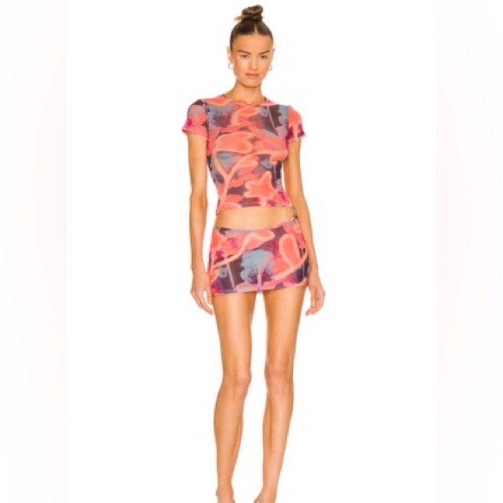 MIAOU  set , mini tee and Elektra skirt color neon peach  floral